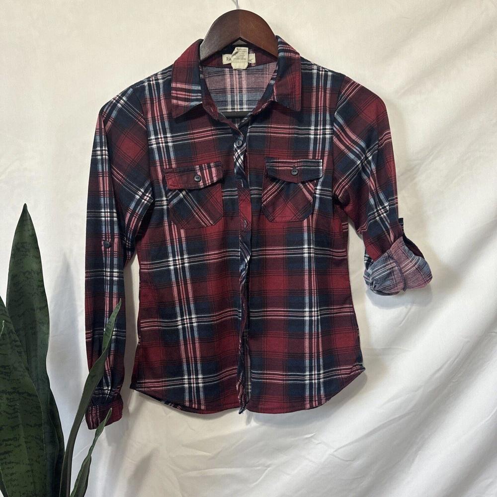 Girls  Plaid Red & Blue Long sleeve Button Up Top